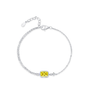 Pulsera de Cadena Cuadrada con Circonita Amarilla Corte Radien en Plata de Ley S925, Exclusivamente para Mujer, Versión de Cobre Personalizable - Product Image 1
