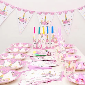 Unicorno <span class=keywords><strong>tema</strong></span> decorazione compleanno per bambini per ragazze piatti per cena di compleanno tazze di stoviglie di carta Set per feste bomboniere <span class=keywords><strong>tema</strong></span> unicorno - Product Image 1