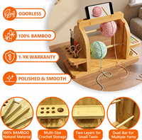 Support de pelotes de fil en bambou avec support de téléphone, organisateur double barre pour fournitures de tricot et rangement pour atelier de loisirs créatifs