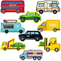 Nouveaux patchs brodés thermocollants faits main pour enfants, en feutre non tissé écologique, motifs Cœur et Fleur, thèmes Trafic, Feu, Taxi, Excavatrice, Camion
