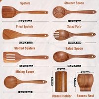 Ensemble de 6 ustensiles de cuisine durables en bois d'acacia avec spatule, cuillère ajourée, fourchette à pâtes et autres outils de cuisson naturels