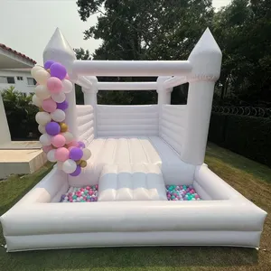 웨딩 파티 미니 작은 PVC 풍선 화이트 캐슬 바운스 하우스 점프 성 풍선 바운서 슬라이드 및 공 구덩이