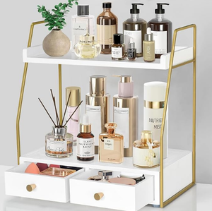 Modern 2 <strong>Tier</strong> Wood Organizer <strong>Countertop</strong> Shelf With Drawer Makeup Organizer <strong>Display</strong> Stand Storage Box for Kitchen and Bathroom - Product Image 1