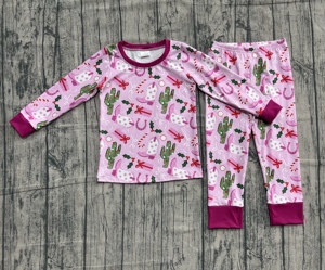 GLP1783 RTS Venta al por mayor Little Girl Pink cactus botas Imprimir manga larga Casual Ropa Set estilo granja Pijamas para niños - Product Image 3