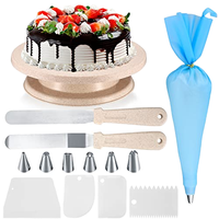Wiederverwendbares Kunststoff-Tortendekorations-Set mit Drehplatte, Schabern, Spateln, Spritzbeuteln und Polypropylen-Tüllen