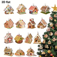 15 décorations de maison en pain d'épices en bois pour sapin de Noël, décorations de fêtes avec toit en bonbons et corde de suspension, multi-saisons