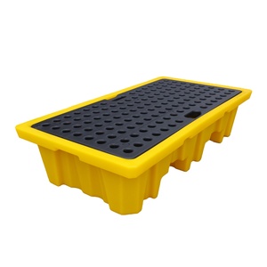 Pallet di Contenimento a 2 Tamburi (HDPE) per Acidi, Oli e Prodotti Chimici Pericolosi, Accessibile con Carrello Elevatore per Ambienti Industriali - Product Image 1