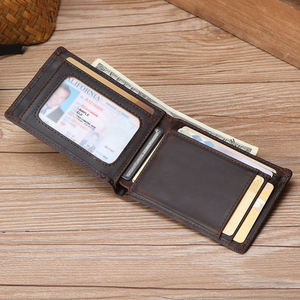 Nouveau portefeuille en cuir véritable pleine fleur marron mince avec logo personnalisé portefeuille à deux volets en cuir pur avec blocage Rfid pour hommes - Product Image 1