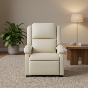 Fauteuil inclinable en similicuir crème, pivotant manuel, un siège, design transitionnel, structure en bois, dossier serré, accoudoirs rembourrés - Product Image 2