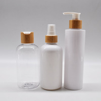 Botol Pompa Sampo Plastik PET Putih Matte 500ml dengan Tutup Bambu untuk Kosmetik Emulsi Bening Berlapis Embun, Sablon, Pembersih Wajah