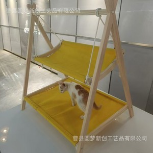Cesta colgante de madera para mascotas, hamaca para gatos de doble capa, cama para gatos, cama para gatos extraíble y lavable, columpio para gatos de madera maciza, para mascotas en casa - Product Image 2