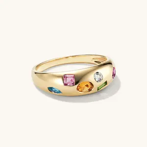 LOZRUNVE Vente en gros de bijoux personnalisés Fashion Rainbow Colored Bezel Crystal Chunky Dome Ring