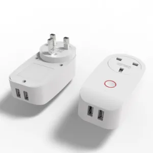 Wifi Tipe UK Colokan Tunggal Pintar, dengan 2 USB 5V/2,1 A 3120W 13A AC 220-240V dengan Monitor Energi