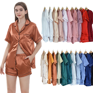 Pijamas de Seda y Satén de 2 Piezas para <span class=keywords><strong>Mujer</strong></span>, Manga Corta, 21 Colores, Cuello Camisero, para Novia, Dama de Honor, Fiesta, Alta Calidad, Gran Venta - Product Image 1