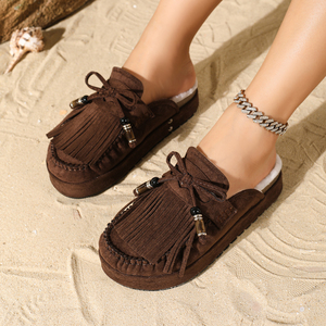 Chaussons d'intérieur confortables et légers pour femmes, en velours pour plus de chaleur, style rétro, <span class=keywords><strong>mules</strong></span> décontractées, pantoufles paresseuses pour l'automne et l'<span class=keywords><strong>hiver</strong></span> - Product Image 4