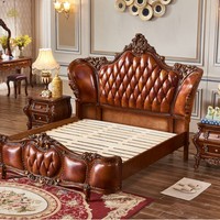 Maßgefertigte Europäische Klassische Villa Schlafzimmer-Möbelsets Luxuriöse Geschnitzte Holz-Polstermöbel Rundbett