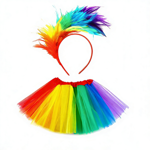 Disfraz de Payaso para Mujer, Traje de Circo con Plumas, Diadema, Falda Tutú Arcoíris, Guantes, Calcetines, Tirantes Ajustables en Y, Corbata de Moño, Carnaval - Product Image 5