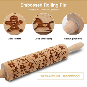 WDF rouleau à pâte en bois naturel <span class=keywords><strong>pain</strong></span> <span class=keywords><strong>d</strong></span>'épice de noël gaufrage biscuit outil de bricolage cuisine rouleau à pâtisserie écologique pour la cuisson - Product Image 6