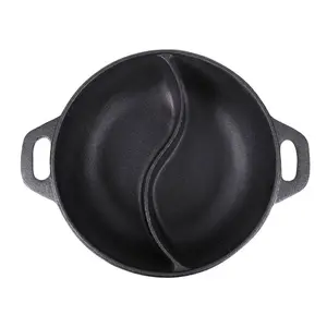 M-炊具30厘米炊具2格铸铁圆形汤锅双手柄带分隔器火锅