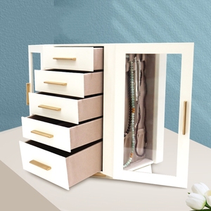 Boîte à bijoux grande capacité rotative multicouche en verre visible, avec double porte - Product Image 2