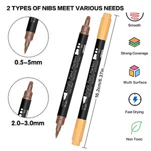 NOVISON Nouveauté – Marqueurs de peinture acrylique à double pointe (pointe fine et pointe pinceau) – 12 couleurs de teintes de peau pour la peinture sur roche et la céramique - Product Image 5