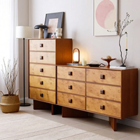 Commode à 6 tiroirs en bois style rétro du milieu du siècle, texture écorce d'arbre vintage, meuble de rangement pour chambre à coucher