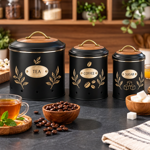 Recipiente de Metal Negro para Almacenamiento de Alimentos con Tapa, Recipiente de Cocina Acanalado para Granos, Cereales, Frutos Secos - Product Image 5