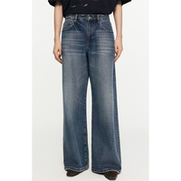 Pantalon en denim décontracté taille moyenne pour femmes Pantalon moustache à la mode solide Jeans amples délavés singe Vintage
