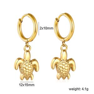 Boucles d'oreilles créatives personnalisées en forme de tortue marine, étanches, plaquées or 18 carats, en acier inoxydable, pour l'été, vente en gros - Product Image 2
