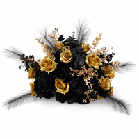 Boule de fleurs artificielles en soie noire et dorée pour la décoration de table et d'allée de mariage