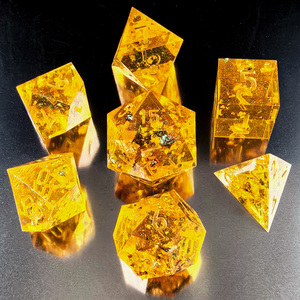 Không Sơn Shimmery Sharp Edge Dnd <span class=keywords><strong>Dice</strong></span> Set Với Lá Vàng, Handmade 7 Mảnh Dao Cạo Lưỡi Đa Diện RPG <span class=keywords><strong>Dice</strong></span> Set - Product Image 5