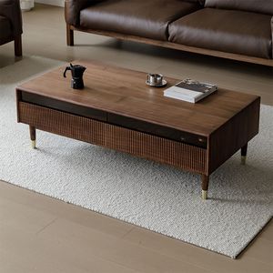 AJUNION Mid-Centuryモダンコーヒーテーブルフルーテッドデザイン木制コーヒーテーブルリビングルーム家具引き出し付きセンターテーブル - Product Image 5