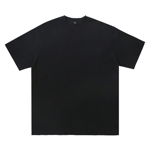 Camiseta de Manga Corta de Color Sólido, Estilo Desgastado, 420g, Personalizable, Informal, Holgada, de Algodón Puro, Cuello Redondo, Rota, Moderna - Product Image 2