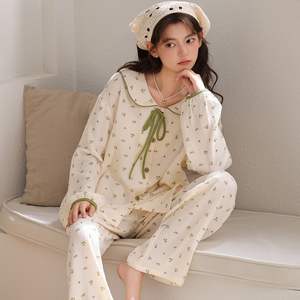 Elegante pigiama <span class=keywords><strong>da</strong></span> donna in <span class=keywords><strong>cotone</strong></span> a maniche lunghe con stampa floreale <span class=keywords><strong>camicia</strong></span> <span class=keywords><strong>da</strong></span> <span class=keywords><strong>notte</strong></span> Casual e confortevole per la casa - Product Image 3