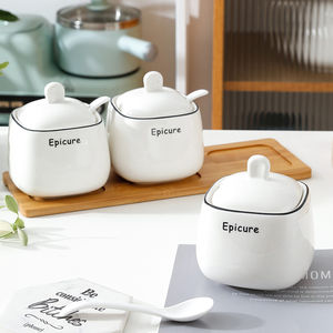Grand pot en céramique blanc, cuisine personnalisée, assaisonnement, sel, sucre carré, ensemble de boîtes à épices - Product Image 5
