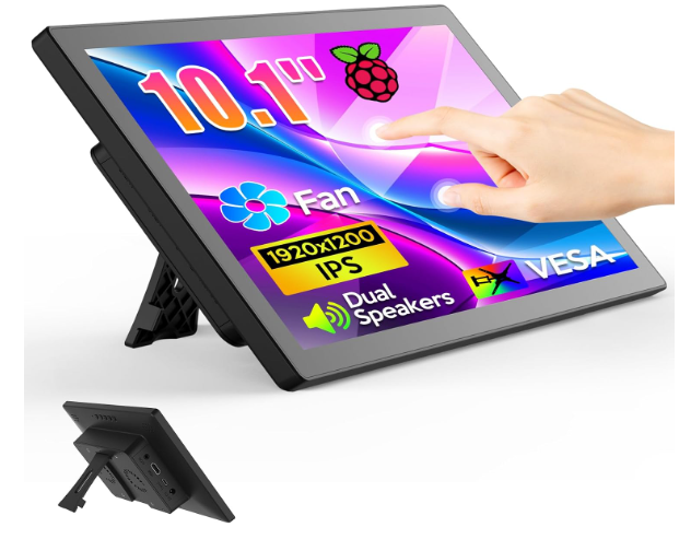 10.1 Inch Touchscreen Monitor - 1920x1200 Touch Screen Monitor for Pi5,Speaker,Fan,Stand Free Driver