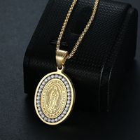 Collier avec pendentif Vierge de Guadalupe en acier inoxydable 316L plaqué or avec pierre de zircon AAAAA