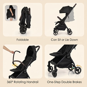 Poussette pliable pour bébé, siège inclinable, accoudoir rotatif, double frein, légère, compacte, poussette de voyage - Product Image 2