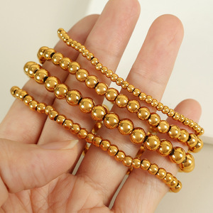 Pulsera de Cuentas de Acero de Titanio Estilo Europeo Americano, Joyería Minimalista Dorada para Mujer, Pulseras de Cuentas Redondas a la Moda - Product Image 2