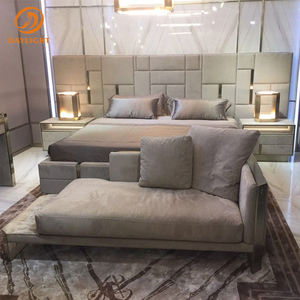 Дизайнерские современные кровати в европейском стиле, деревянный каркас, комфортный набор, бежевая белая кожаная мебель - Product Image 3