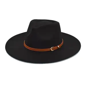 EU US Men Women Autumn Winter Fashion Fake Woolen Jazz Panama Hats Large Brim Top Hat Flat Brim Fedora Hat