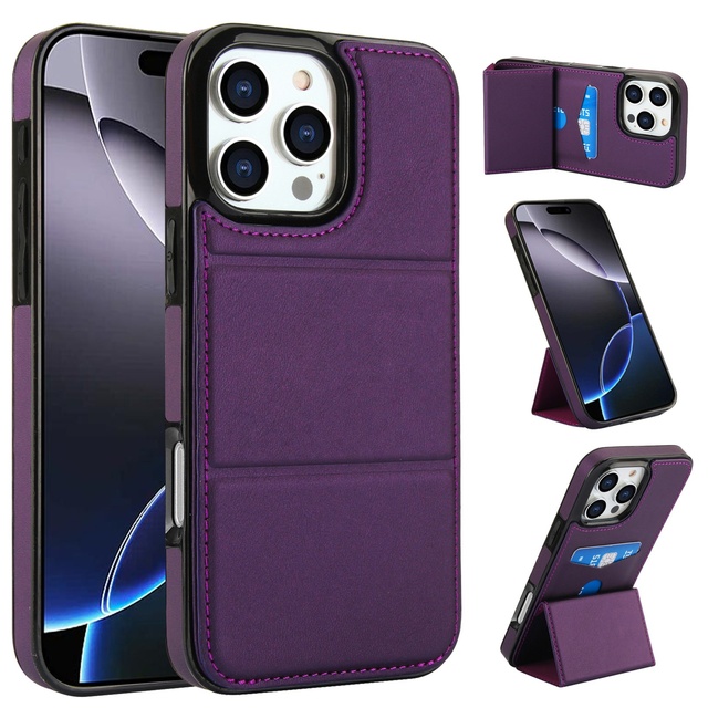 Three Fold 3D Kickstand Card Slot Leather Case for iPhone 16 15 14 13 12 Mini 11 Pro Max XR X XS Max 7 8 Plus Magnetic Cover