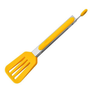Pince à aliments en silicone jaune pour retourner la viande et le pain, outil de grillade résistant à la chaleur avec poignée en acier inoxydable - Product Image 1