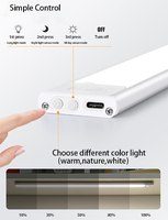 Lampu Kabinet LED Modern 30CM dengan Sensor Gerak Tubuh Manusia, Dapat Diredupkan, Baterai Isi Ulang, Nirkabel, 3 Warna Cahaya