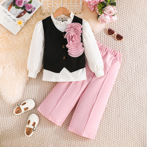 Nuovo Set Autunno-Inverno 2025 per Ragazze, Dolce ed Elegante, Completo Bianco Puro con Gilet a Maniche Lunghe e <span class=keywords><strong>Pantaloni</strong></span> Larghi, Set di Tre Pezzi - Product Image 1