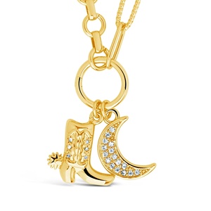 18K oro Zirconia cúbica bota y Luna encanto collar 925 plata esterlina moda señoras collar deslustre joyería gratis - Product Image 3