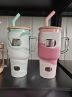 Gobelet en verre sans BPA 32oz en silicone avec couvercle en bambou tasse réutilisable tasse verres à boire pour café glacé