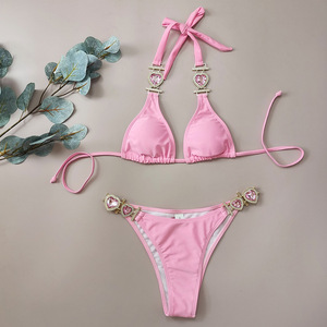 Women Swimwear <strong>Bikini</strong> Two Piece Luxury Love Rhinestones Swimwear Pink Sexy Women Swimsuit Mini <strong>Micro</strong> <strong>Bikini</strong> - Product Image 4