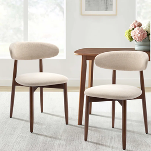 Sillas de Comedor Modernas Minimalistas Tosee con Tela Beige y Respaldo Curvo, Patas de Madera Maciza Marrón Oscuro, 1 Año de Garantía, para Comedor - Product Image 2