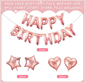 Ballons en aluminium Or Rose Joyeux Anniversaire, Sac <span class=keywords><strong>de</strong></span> confettis, Décorations <span class=keywords><strong>de</strong></span> gâteau, Rideau, Nappe, Ruban pour Fête d'Anniversaire Fille Femme - Product Image 5